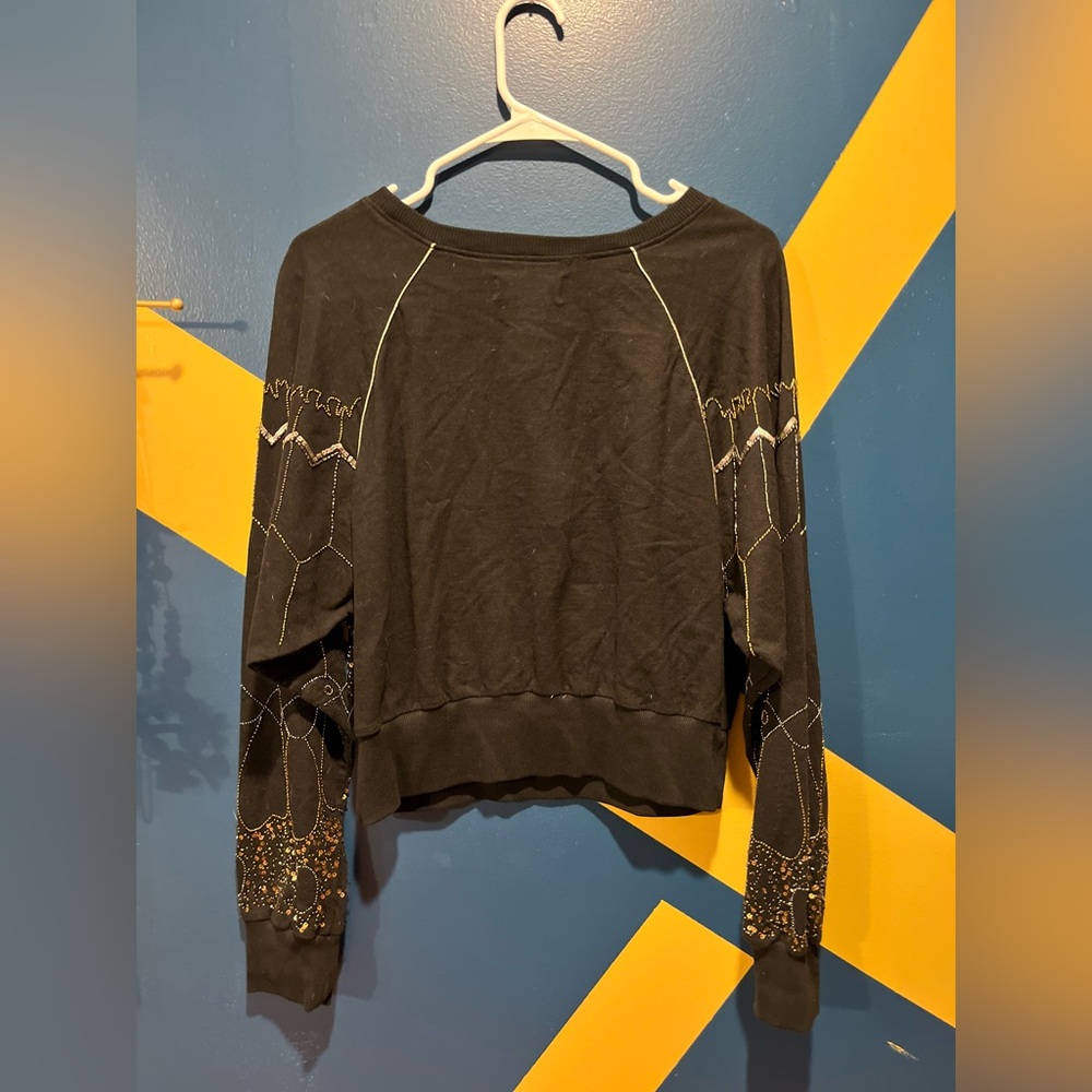 By Anthropologie Black & Golden Sequins Butterfly Sweatshirt NWOT - Picture 7 of 8
